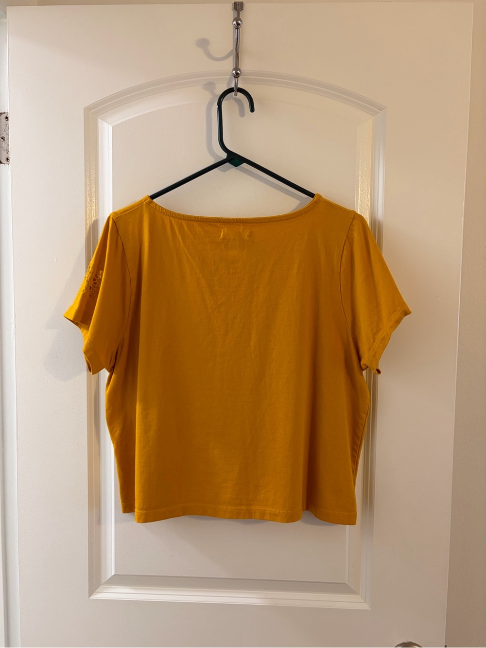 Women's Mustard Yellow Butterfly Cutout Short Sleeve Top - Picture 3 of 15